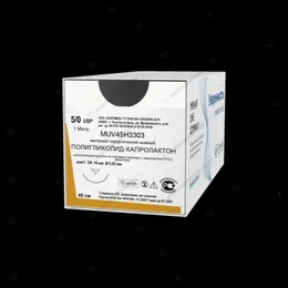 ПОЛИГЛИКОЛИД-КАПРОЛАКТОН, мононить расс., фиолет, USP 5-0 (М1),45см, реж/1, 1 3/8,16мм,0,43мм (не исп.)